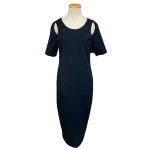 Fabletics Dress Women's Medium Black Short Sleeve Cut Out Midi